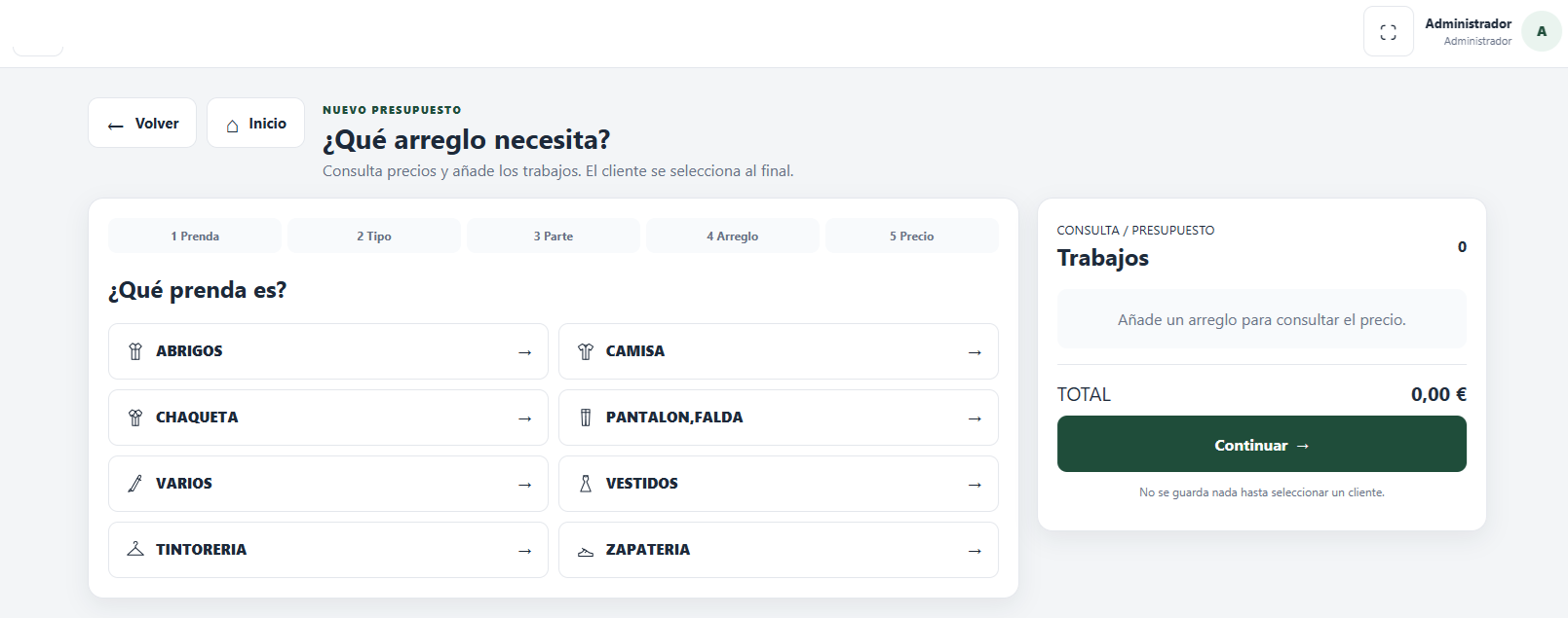 Creación de un nuevo presupuesto en ArrSoft